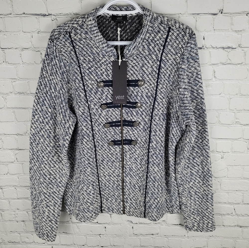 YEST | pastel blue soft knit full zip button detail jacket